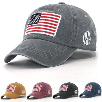 De algodón lavado con NOSOTROS bordado de la Bandera de la correa de gorra de béisbol de los hombres de las mujeres suave de la moda de sombreros de papá curva snapback hat