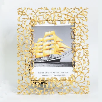 Elegent Chapado en Oro de las Hojas de Diseño en Forma de Rectángulo Dos Maneras de Metales del Marco de la Foto de 4 por 6 y 5 por 7 Fotos