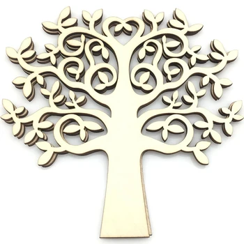 10 piezas de madera de Árbol de la Familia de crfats árbol de la vida en forma de corazón de suministros de artesanía artesanía de madera de 15 cm