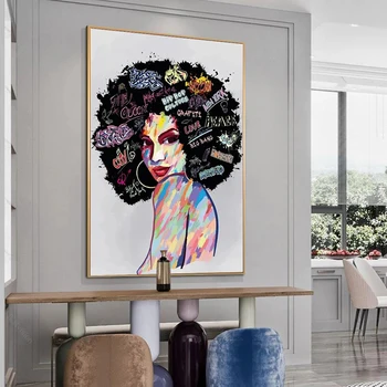 Mujer negra con la Cara de Graffiti Pintura Abstracta Chica Africana Impresión del Cartel de la Pared de Imágenes prediseñadas para la Sala de estar Decoración de la Pared Cuadro