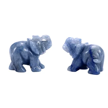 Figuritas de Artesanías Talladas en Piedra Natural Azul Mini Aventurina Tallada Elefante Animales Estatua para la Decoración del Hogar