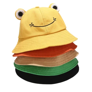 La moda del hip-hop salvaje pescador sombrero de mujer nueva lindo de la rana de dibujos animados de la olla bucket hats estudiante coreano par de sombrero de sol de padre-hijo sombreros