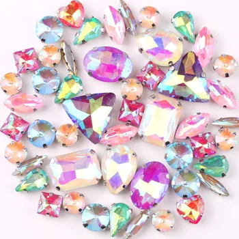 La plata de la garra de la configuración de la jalea del caramelo Lt zafiro AB 50pcs/bolsa formas mezcla de cristal de coser de diamante de imitación de la boda zapatos de vestir bolsa de bricolaje