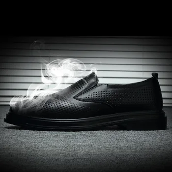 De Cuero genuino de los Hombres de Negocios Zapatos de la Marca de Moda Masculina de Brogues de Zapatos para Hombre Causal Zapatos Negro Calzado Plano Slip-on KA2531