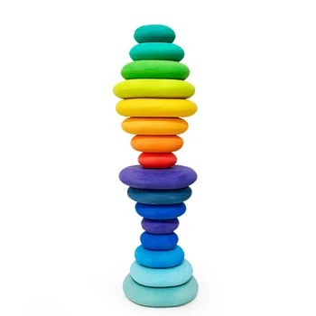 DIY para niños de madera de juguete creativo de la pila de equilibrio arco iris de bloques de construcción de bebé de juguete de gran tamaño Montessori, juguetes educativos para niños