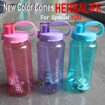 5 Color 1000/2000ml empuñadura de paja tipo de deportes de grado de alimentos de plástico adultos botella de agua de Herbalife agitar el frasco