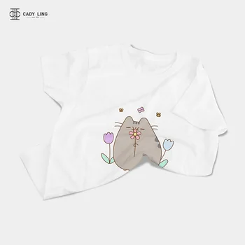 Precioso gato Gordo camiseta de las mujeres 2019 Nuevo verano lindo de la moda de Manga Corta t-shirt Blanco sección Delgada Hipster Camiseta Tops ropa