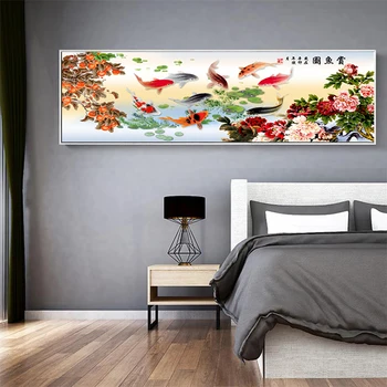 Arte de la pared la Imagen de China Abstracto Nueve de Peces Koi Paisaje de Gran Tamaño Carteles de Animales y de Impresión Para la Sala de estar Decoración Moderna