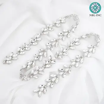 (1 yarda) de Plata de cristal de diamante de imitación de novia de apliques de recortar a mano con cuentas de coser en el hierro para el vestido de boda WDD1092