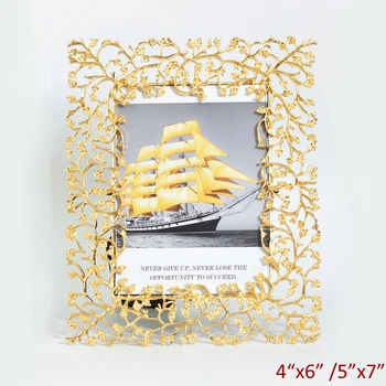 Elegent Chapado en Oro de las Hojas de Diseño en Forma de Rectángulo Dos Maneras de Metales del Marco de la Foto de 4 por 6 y 5 por 7 Fotos