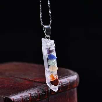 Colorido de la moda de cristal natural de la energía del amor la amistad 7 chakra curativo de piedra de mineral de la joyería de moda collar colgante de regalo