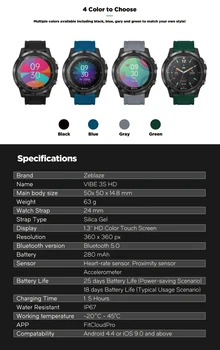 Zeblaze VIBE 3 HD Smart Watch Monitor de Frecuencia Cardíaca Sensor de Proximidad Acelerómetro 25 Días de Batería Deporte Smartwatch Dropshipping