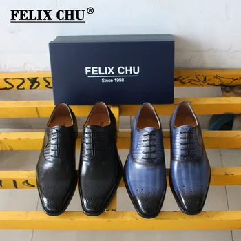 De gran Tamaño 13 Mens Zapatos de Vestir de Cuero de Becerro Genuino Negro Azul hecho a Mano de pies Cuadrados de Oxford Zapatos para Hombres Habitual Zapatos de la Boda