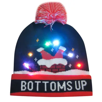Colorido Feliz Navidad LED de Luz de punto шапка Gorro Hairball Gorro de Regalo Festivo sombrero de fibra óptica brillante sombrero de Navidad 40*