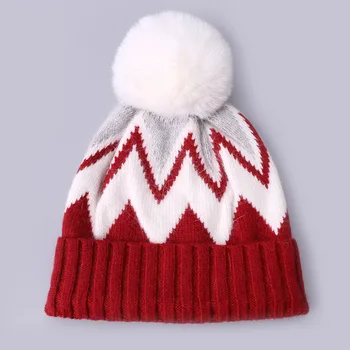 Sombrero de punto las mujeres gorro de coincidencia de color colorido grueso gorro de invierno al aire libre de terciopelo pompon de lana sombrero sombrero de esquí