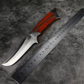El Color de la madera espejo de luz integrada engrosamiento de la recta cuchillo afilado al aire libre cuchillo de caza táctico cuchillo recto + funda de nailon