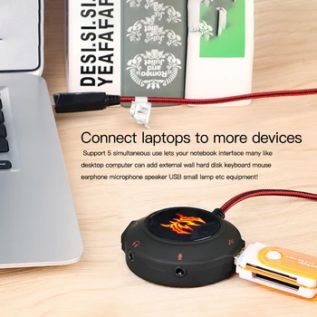 5 Puertos USB Externa Adaptador de Tarjeta de Sonido de Audio USB A 3.5 mm Micrófono Altavoz de los Auriculares Interfaz Para el Ordenador Portátil Notebook