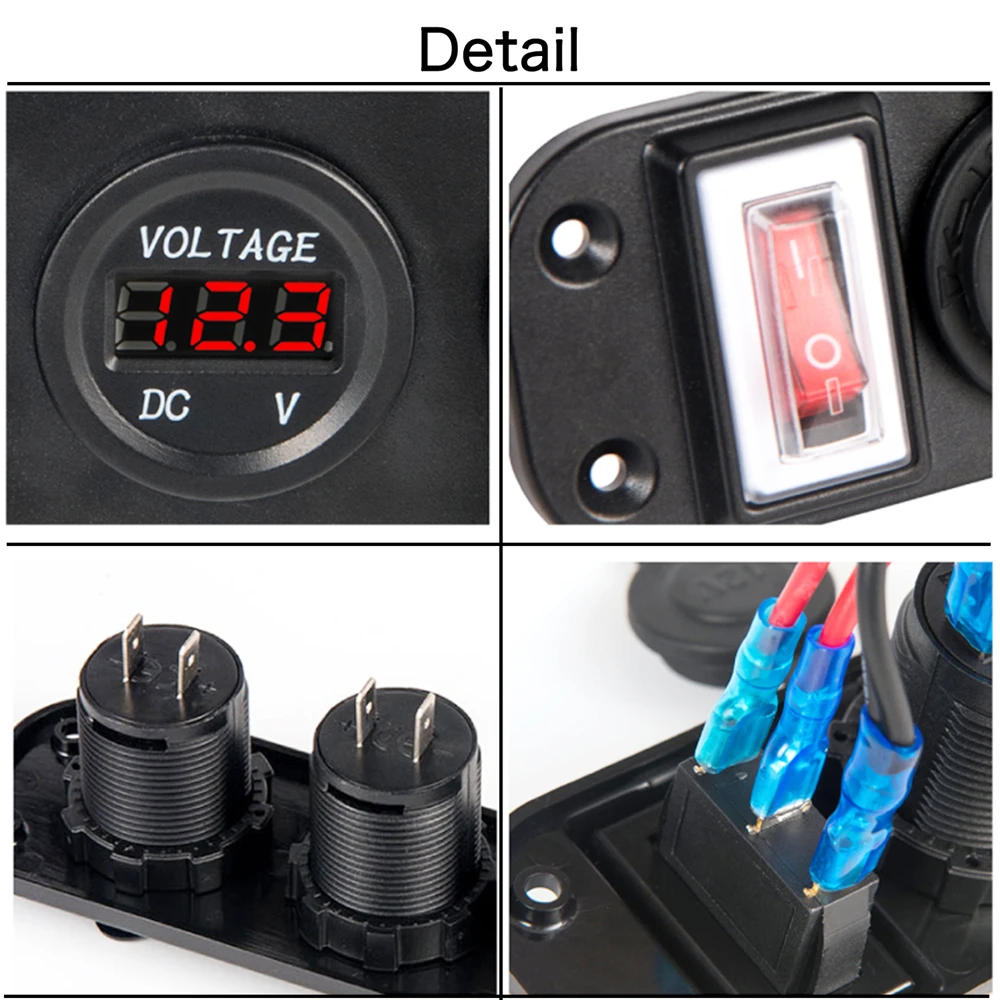 3 In1 12V Puerto USB Encendedor de Cigarrillos para Coche Cargador Dual LED Voltímetro Panel 
